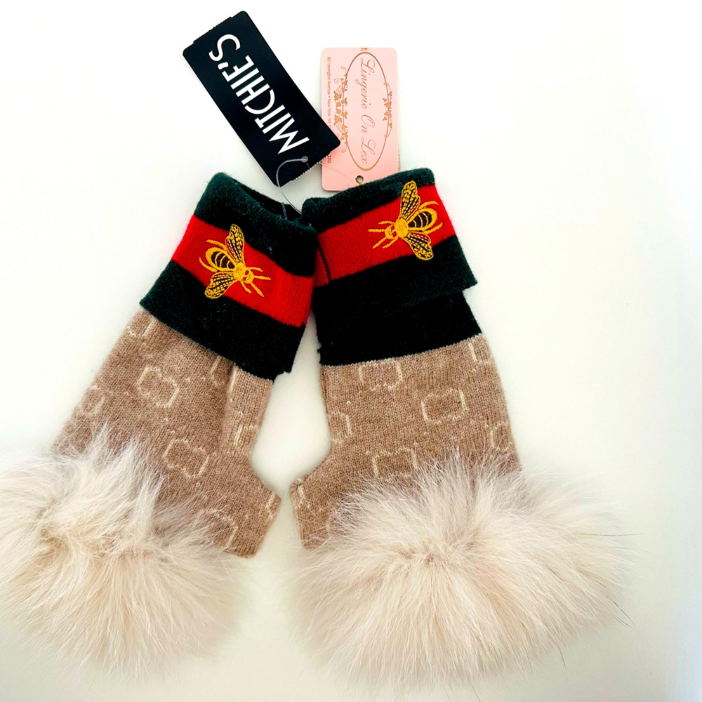 Mitchie's Embroidered Bee Fingerless Gloves